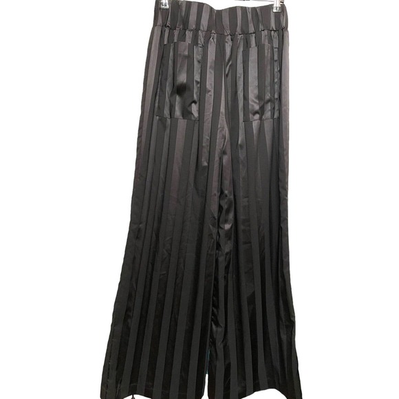 NWT Vacate The Label Kyoto Noir Stripe Satin Wide Leg Pants Size Small Black - Picture 2 of 8